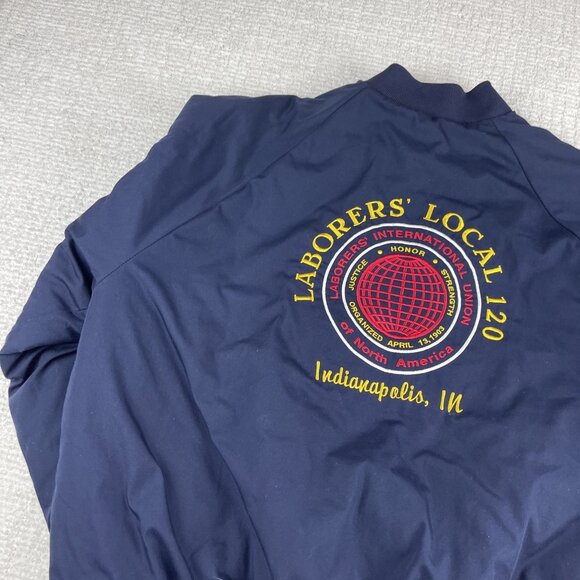 VINTAGE King Louie USA Bomber Jacket Men XL Navy Laborers Indianapolis Local 120 - Picture 3 of 16